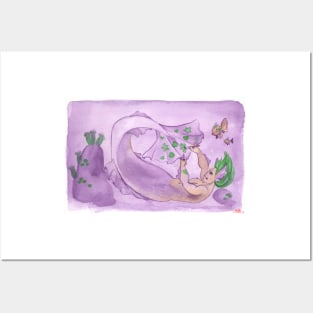 MerMay Underwater Purple Painter Merman Watercolor Posters and Art